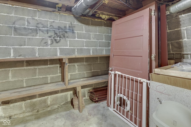 1005 Main St, Beech Grove, IN 46107 - unfinished basement featuring concrete block wall