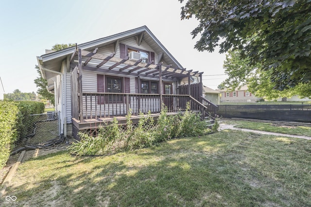 1005 Main St, Beech Grove, IN 46107 - back of house featuring a pergola, a fenced backyard, and a wooden deck