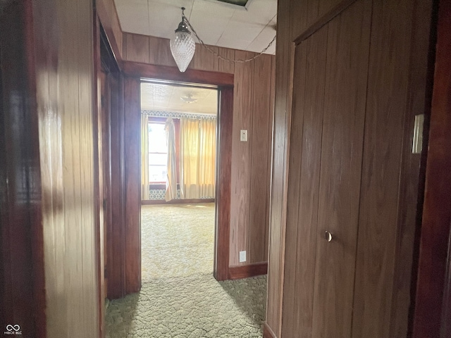 1652 High St, Fort Wayne, IN 46808 - hall with carpet flooring and wood walls