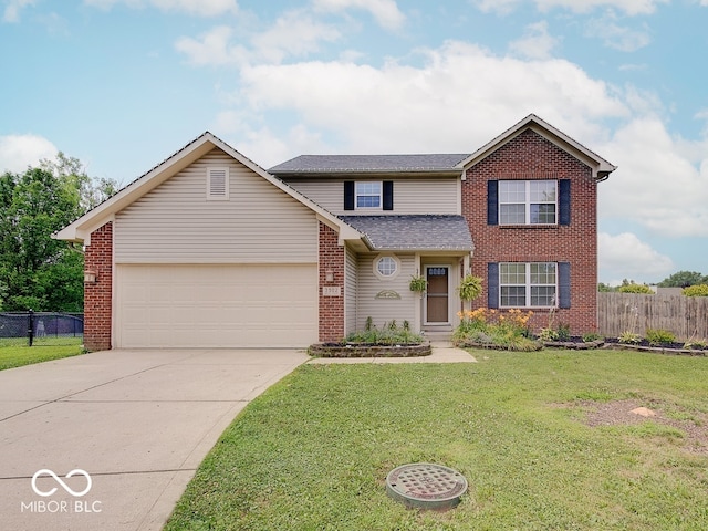 3902 Jekyll Ct, Indianapolis, IN 46237 - view of front of home with brick siding, a garage, concrete driveway, and a shingled roof