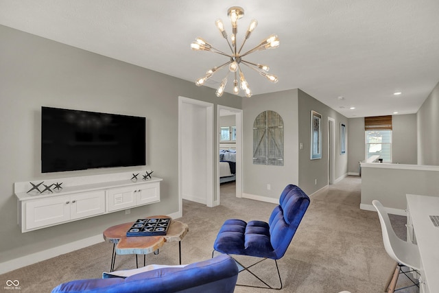 948 Shadow Dr, Danville, IN 46122 - living room featuring a chandelier and light colored carpet