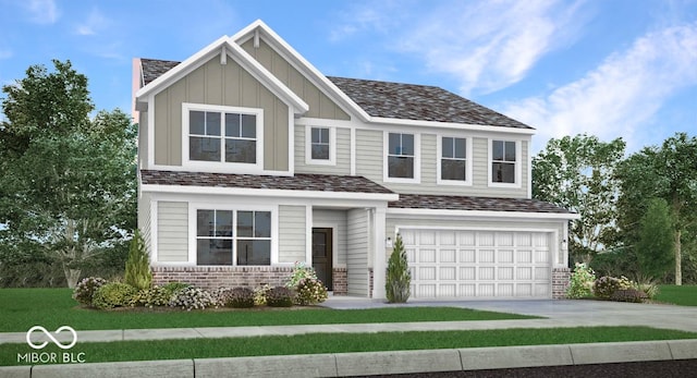 924 Shadow Dr, Danville, IN 46122 - view of front of house featuring an attached garage, concrete driveway, brick siding, board and batten siding, and a front yard
