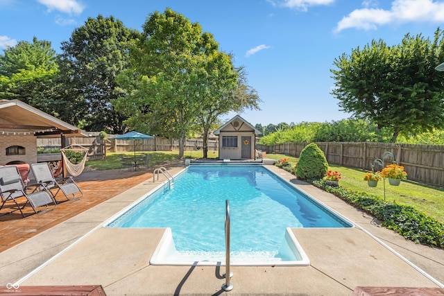 6926 Princess Ln, Avon, IN 46123 - view of pool with a storage unit, a fenced backyard, and a patio