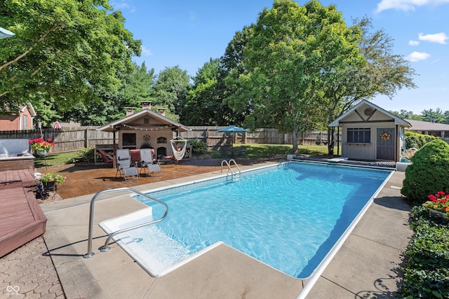 6926 Princess Ln, Avon, IN 46123 - view of swimming pool featuring a fenced backyard, an outbuilding, and a patio