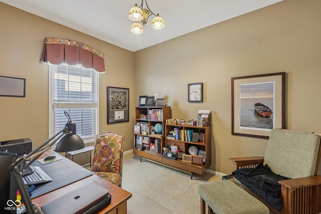 1387 Mayfield Ct, Westfield, IN 46074 - carpeted home office with a chandelier and baseboards