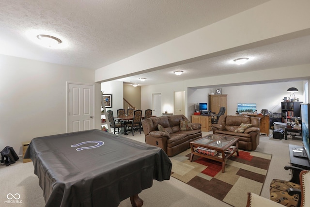 1387 Mayfield Ct, Westfield, IN 46074 - game room featuring light colored carpet, a textured ceiling, and billiards