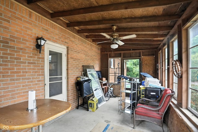 5560 Royal Oak Ct, Indianapolis, IN 46227 - sunroom with ceiling fan, beamed ceiling, and healthy amount of natural light