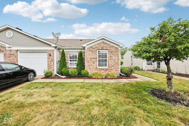7930 Cork Bend Ln, Indianapolis, IN 46239 - ranch-style house featuring brick siding, a garage, a front lawn, and driveway