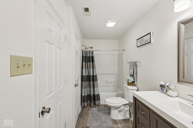 7930 Cork Bend Ln, Indianapolis, IN 46239 - bathroom featuring vanity, wood finished floors, and shower / bath combo with shower curtain