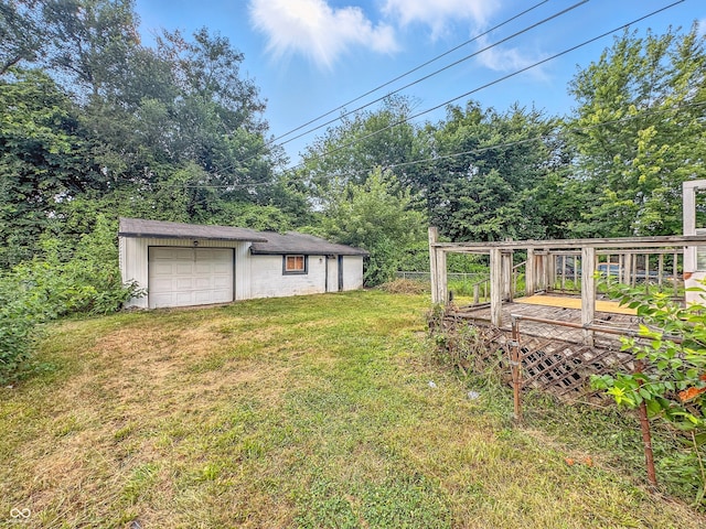 1518 S Goodlet Ave, Indianapolis, IN 46241 - view of green lawn featuring a wooden deck and a garage