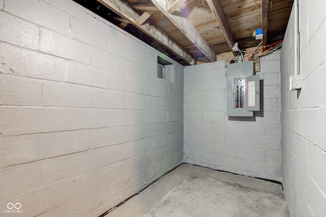 3426 N Olney St, Indianapolis, IN 46218 - unfinished below grade area featuring electric panel and concrete block wall