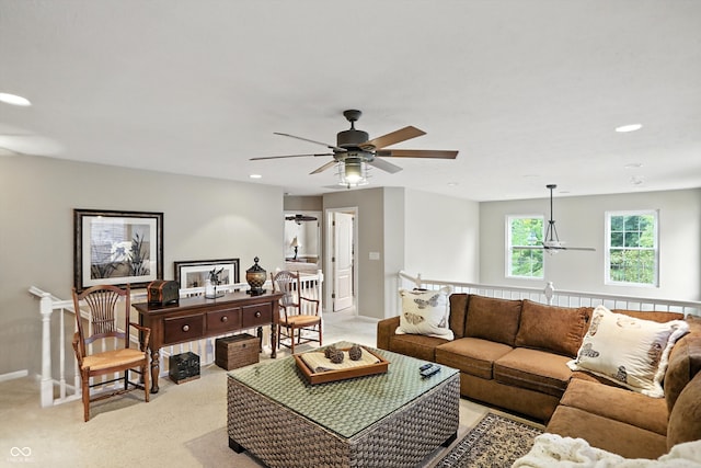 13534 E 131st St, Fishers, IN 46037 - living area with ceiling fan, recessed lighting, and light colored carpet