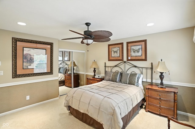 13534 E 131st St, Fishers, IN 46037 - bedroom with carpet flooring, recessed lighting, a ceiling fan, and a closet