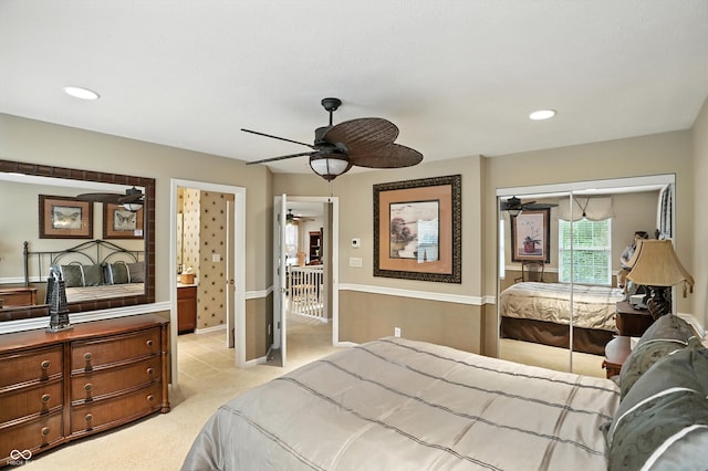 13534 E 131st St, Fishers, IN 46037 - bedroom featuring light colored carpet, recessed lighting, and ceiling fan