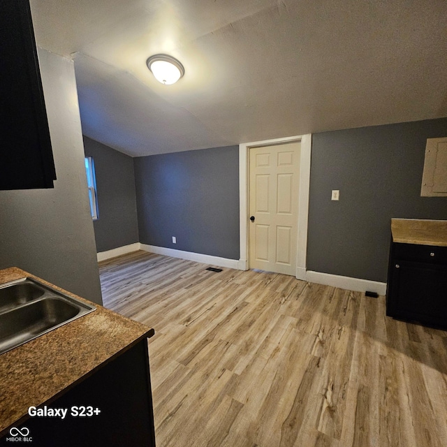 1206 W 25th St, Indianapolis, IN 46208 - unfurnished living room with light wood-style floors and lofted ceiling