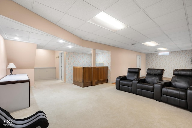 3905 Cove Rd, Columbus, IN 47203 - home theater with wallpapered walls, carpet, and a drop ceiling