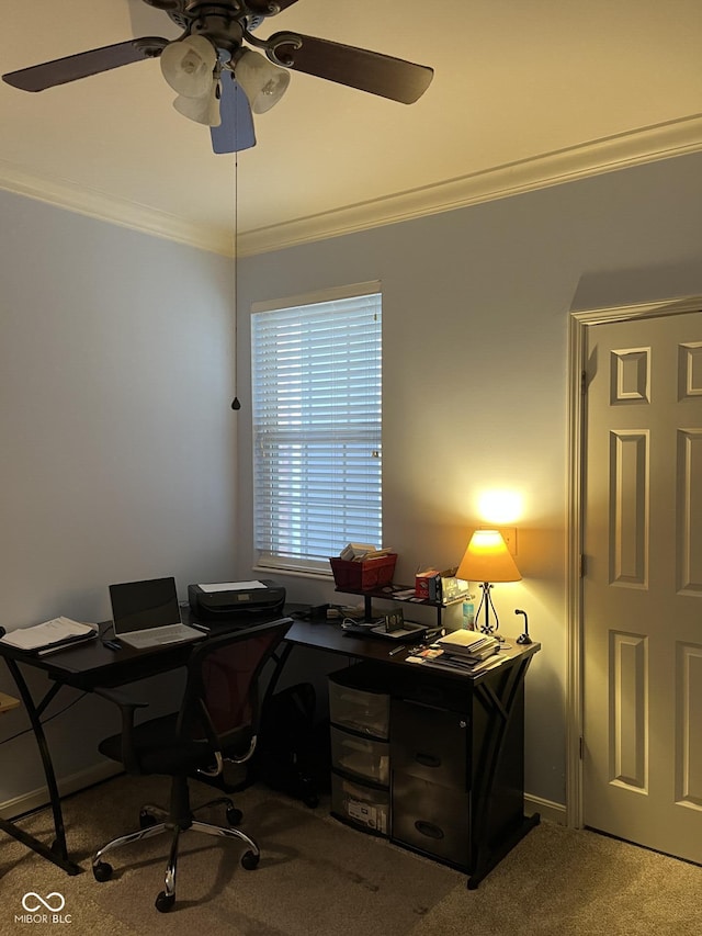 3547 Heathcliff Ct, Westfield, IN 46074 - carpeted office featuring ceiling fan and ornamental molding