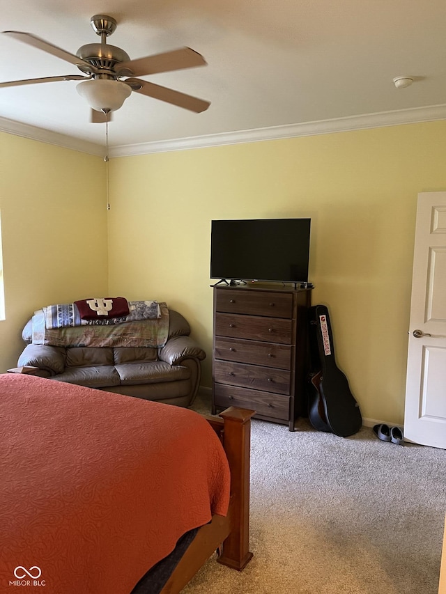 3547 Heathcliff Ct, Westfield, IN 46074 - bedroom featuring carpet, ornamental molding, and ceiling fan