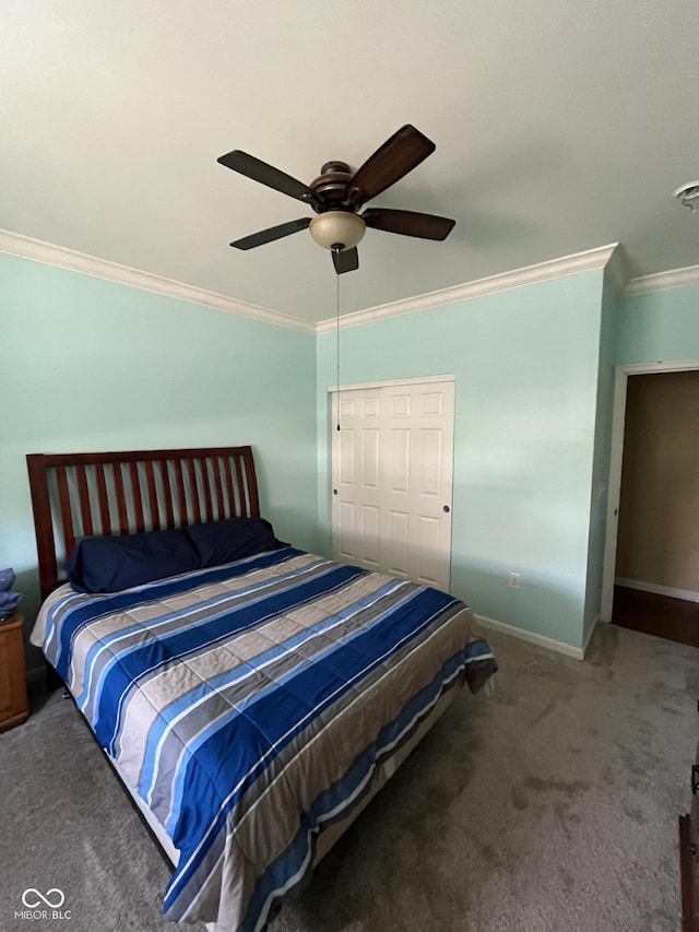 3547 Heathcliff Ct, Westfield, IN 46074 - bedroom featuring ornamental molding, carpet floors, and ceiling fan
