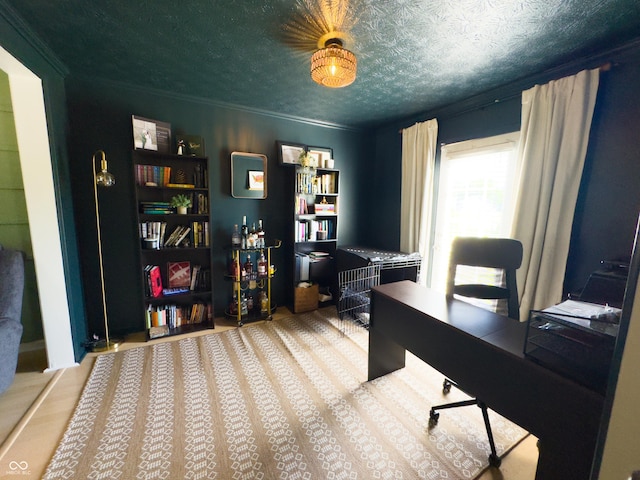 8017 Cardinal Cv W, Indianapolis, IN 46256 - home office featuring a textured ceiling and crown molding