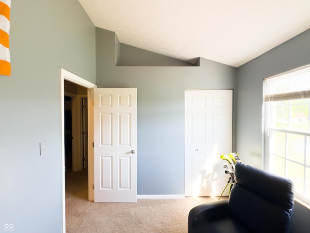 8017 Cardinal Cv W, Indianapolis, IN 46256 - sitting room featuring carpet flooring and vaulted ceiling