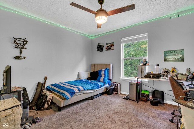 10249 Winlee Ct, Indianapolis, IN 46236 - carpeted bedroom with a textured ceiling and ceiling fan