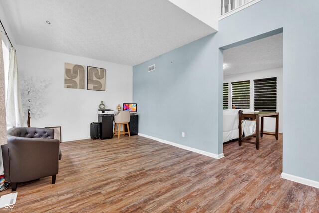 10249 Winlee Ct, Indianapolis, IN 46236 - living area with wood finished floors, a textured ceiling, and a desk