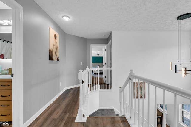 10249 Winlee Ct, Indianapolis, IN 46236 - corridor with an upstairs landing, dark wood finished floors, and a textured ceiling