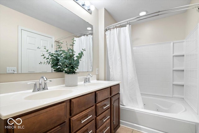 8256 Jo Ellen Dr, Fishers, IN 46038 - full bathroom with double vanity, a combined bath / shower with jetted tub, and tile patterned flooring