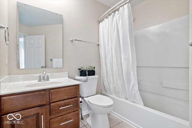 8256 Jo Ellen Dr, Fishers, IN 46038 - full bath featuring vanity, shower / bath combo with shower curtain, and tile patterned flooring