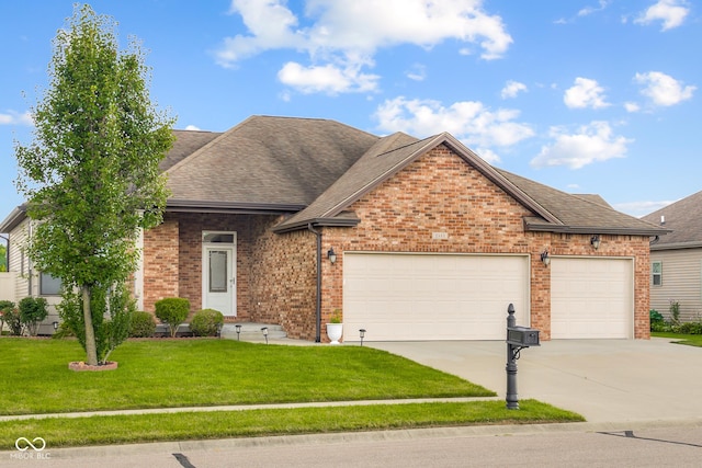2533 Violet Way, Columbus, IN 47201 - ranch-style home featuring brick siding, an attached garage, concrete driveway, and a shingled roof