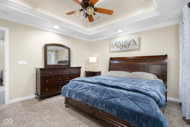 2533 Violet Way, Columbus, IN 47201 - bedroom with a raised ceiling, light carpet, crown molding, recessed lighting, and a ceiling fan