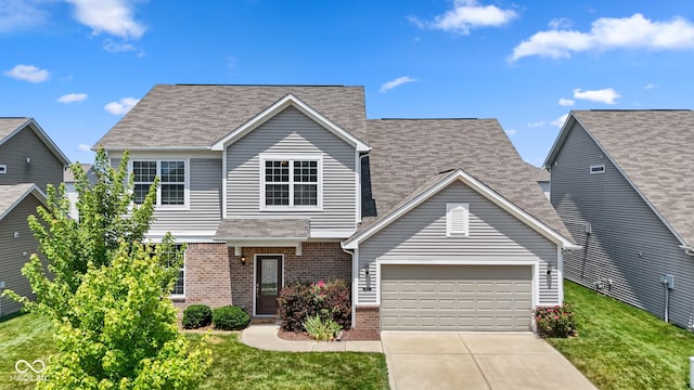 5398 Marigold Dr, Plainfield, IN 46168 - traditional-style house featuring brick siding, concrete driveway, a front yard, and a shingled roof