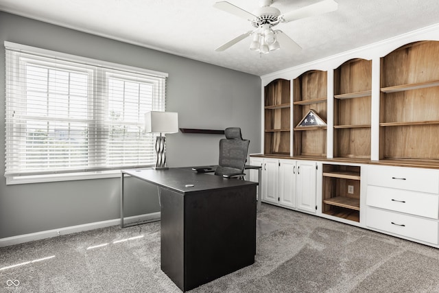 12861 Clifford Cir, Carmel, IN 46032 - carpeted home office featuring a ceiling fan and baseboards