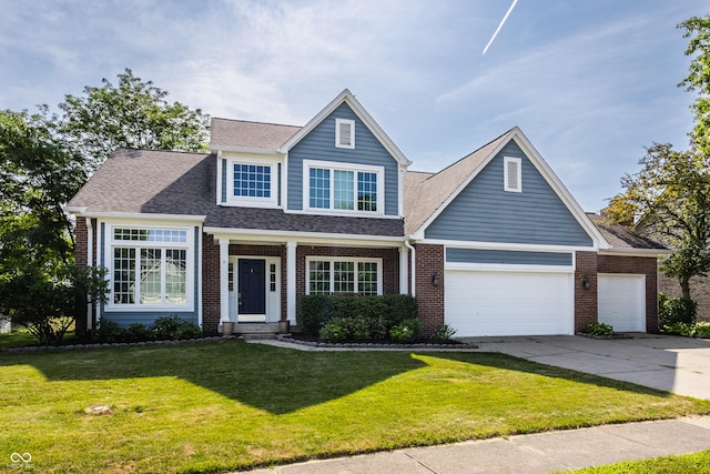12861 Clifford Cir, Carmel, IN 46032 - view of front of property with a garage, a front yard, brick siding, concrete driveway, and roof with shingles