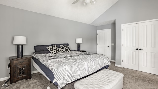 12861 Clifford Cir, Carmel, IN 46032 - carpeted bedroom with a closet, lofted ceiling, and a ceiling fan