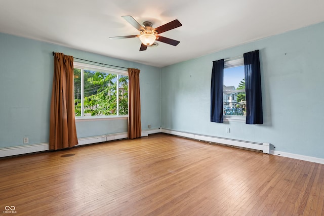 120 W N St, Tipton, IN 46072 - spare room featuring wood-type flooring, baseboard heating, and a ceiling fan
