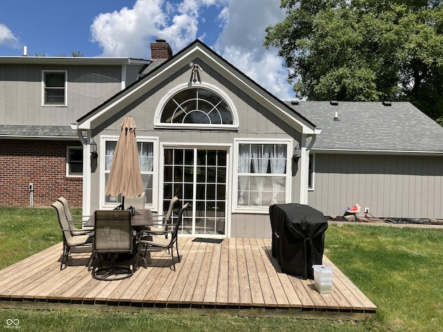 19938 State Road 37 N, Noblesville, IN 46060 - rear view of property featuring a wooden deck, a yard, and a chimney