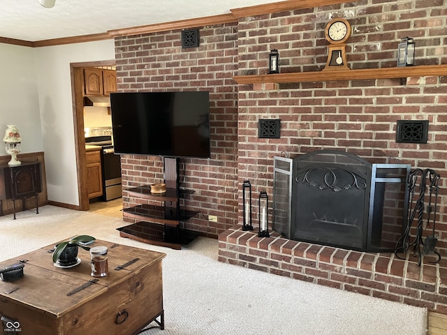 19938 State Road 37 N, Noblesville, IN 46060 - living room with light colored carpet, ornamental molding, and a fireplace