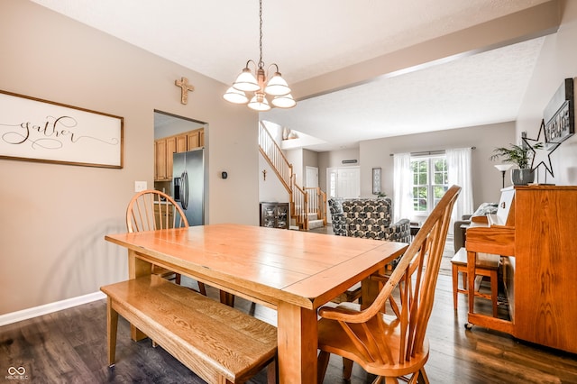 7611 Prairie Fire Ct, Brownsburg, IN 46112 - dining room featuring stairway, a chandelier, and dark wood-type flooring