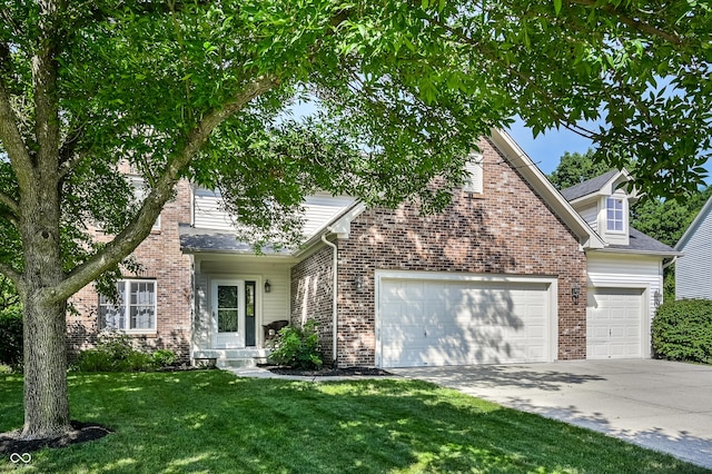 7611 Prairie Fire Ct, Brownsburg, IN 46112 - obstructed view of property featuring brick siding, an attached garage, concrete driveway, and a front lawn