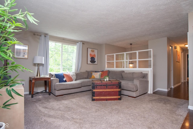 6118 Thrushwood Cir, Indianapolis, IN 46250 - living room with a textured ceiling and baseboards