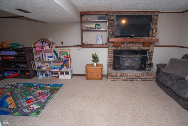 6118 Thrushwood Cir, Indianapolis, IN 46250 - game room featuring carpet and a textured ceiling