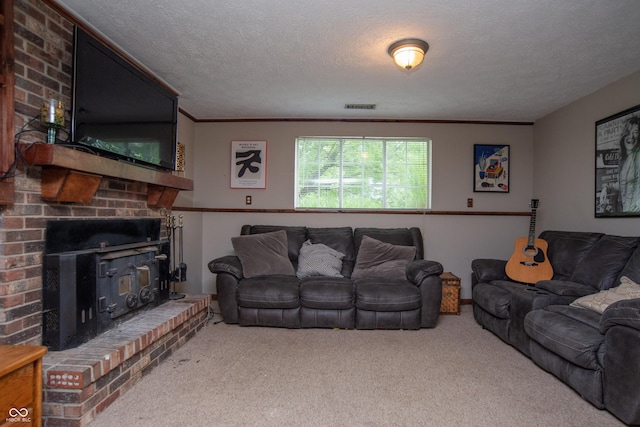 6118 Thrushwood Cir, Indianapolis, IN 46250 - living area featuring carpet flooring, a textured ceiling, and crown molding