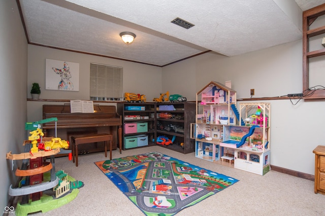 6118 Thrushwood Cir, Indianapolis, IN 46250 - recreation room featuring carpet floors and a textured ceiling