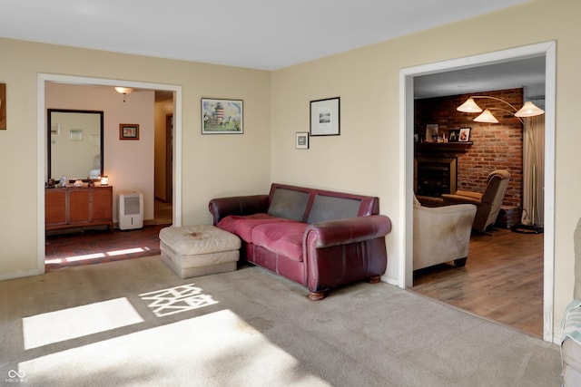 6880 S 850 E, Zionsville, IN 46077 - carpeted living area with a brick fireplace and baseboards