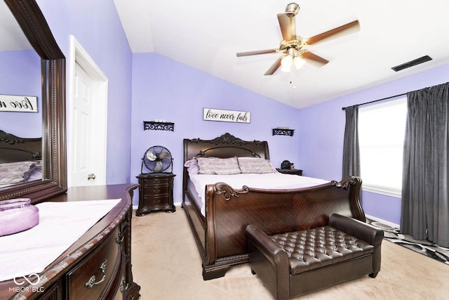 1093 Springwater Dr, Greenwood, IN 46143 - bedroom with vaulted ceiling, light colored carpet, and ceiling fan