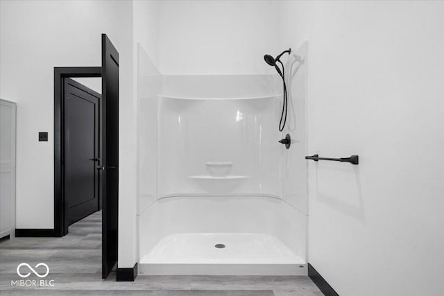 8237 S 100 E, Markleville, IN 46056 - bathroom featuring wood finished floors and a shower