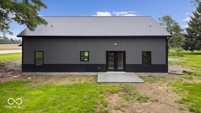 8237 S 100 E, Markleville, IN 46056 - back of property with french doors, a metal roof, and a patio