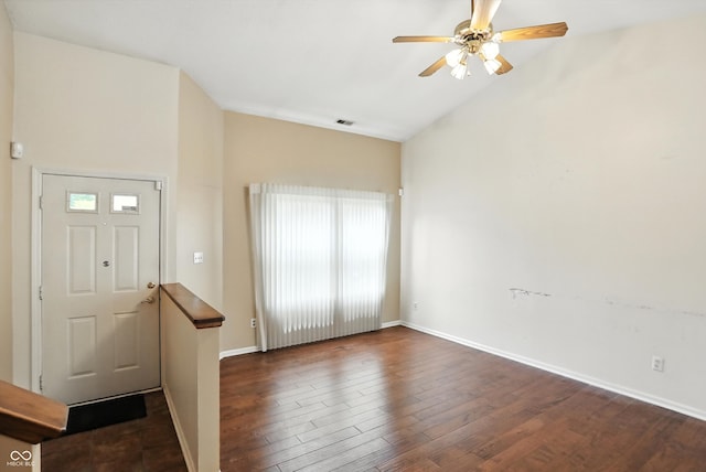 12316 Winding Creek Cir, Indianapolis, IN 46236 - foyer entrance featuring dark wood-style flooring, ceiling fan, and high vaulted ceiling